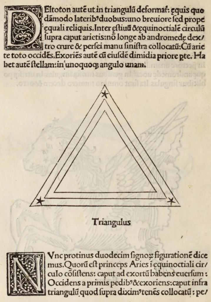 An illustration from Clarissimi viri Hyginii Poeticon astronomicon : opus vtilissimum foeliciter incipit : de mundi & sphere ac utriusq3 ptiũ declaratione : Liber prim⁹ Prohemiũ Hyginius. M. Fabio plurimã salutẽ, leaf 68