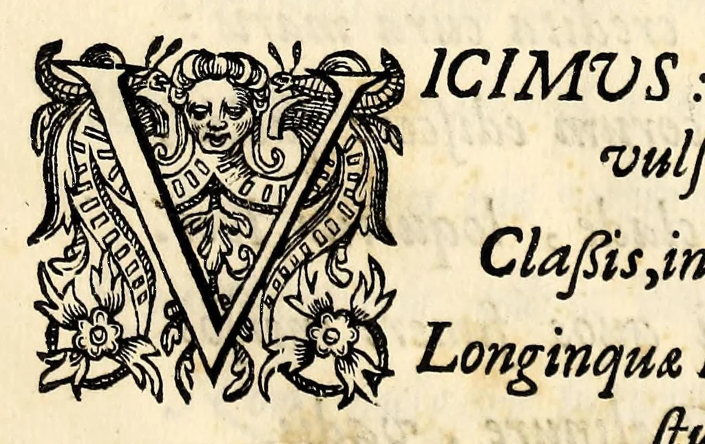 An illustration from Clarissimo et excellentissimo viro, D.D. Joan. Bapt. Colbert, Marchioni de Seignelay, d'Alegre, Blainville, &c. Regi ab intimis consiliis, secretis, et mandatis, regiorum ordinum quaestori, Gratulatio de multiplici, ex quo ille rem maritimam administrat, reportata in utroque mari victoria, à classibus Ludovici Magni. : Ex occasione captae nuper in America Insulae Tabacci, a comite d'Estrées, 1678, leaf 7