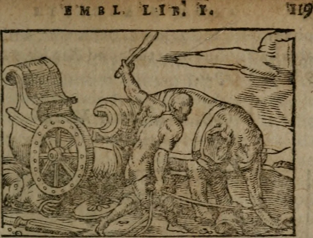 An illustration from Clariss. viri Dn. Andreae Alciati Emblematum libri duo : aucti & restituti, & perelegantibus figuris illustrati, cum succinctis commentariolis ..., 1639, leaf 138
