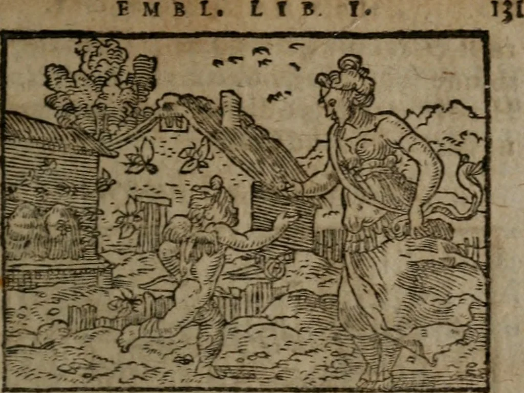 An illustration from Clariss. viri Dn. Andreae Alciati Emblematum libri duo : aucti & restituti, & perelegantibus figuris illustrati, cum succinctis commentariolis ..., 1639, leaf 150