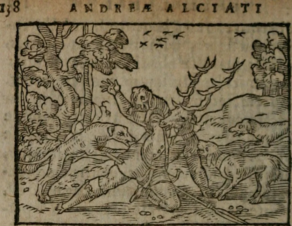An illustration from Clariss. viri Dn. Andreae Alciati Emblematum libri duo : aucti & restituti, & perelegantibus figuris illustrati, cum succinctis commentariolis ..., 1639, leaf 157