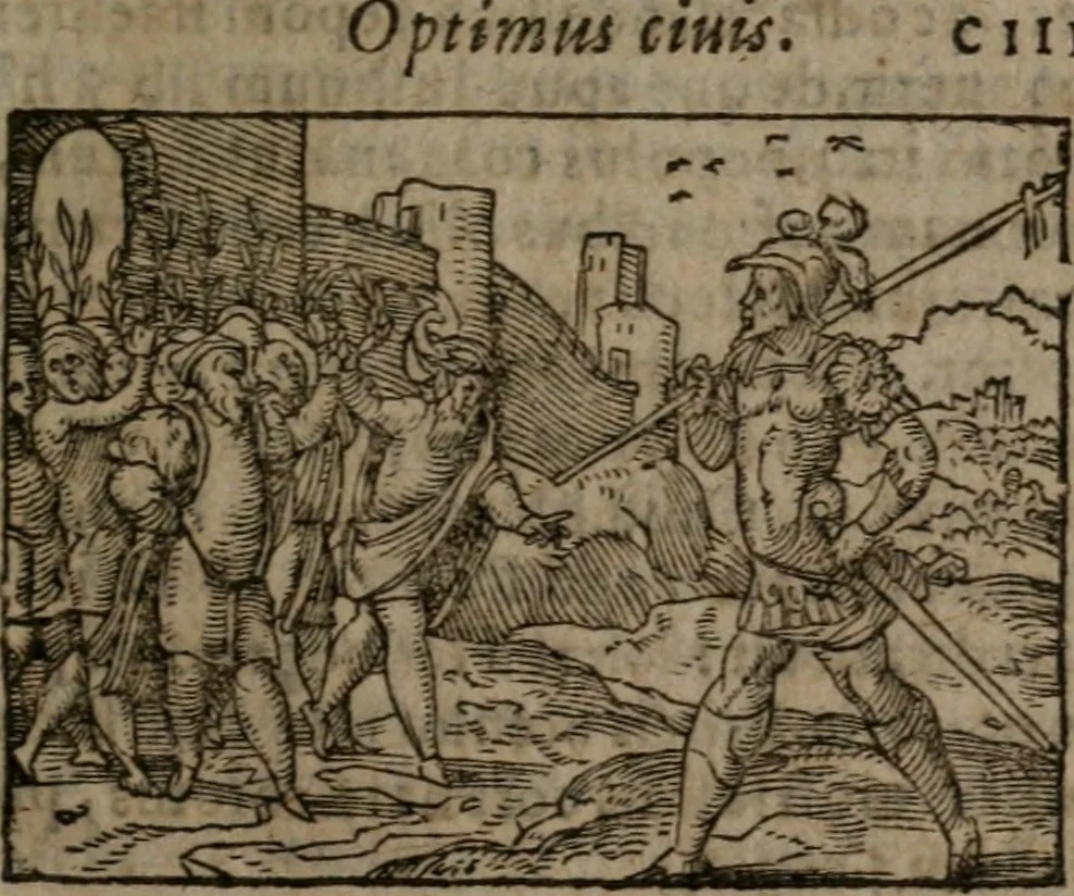 An illustration from Clariss. viri Dn. Andreae Alciati Emblematum libri duo : aucti & restituti, & perelegantibus figuris illustrati, cum succinctis commentariolis ..., 1639, leaf 174