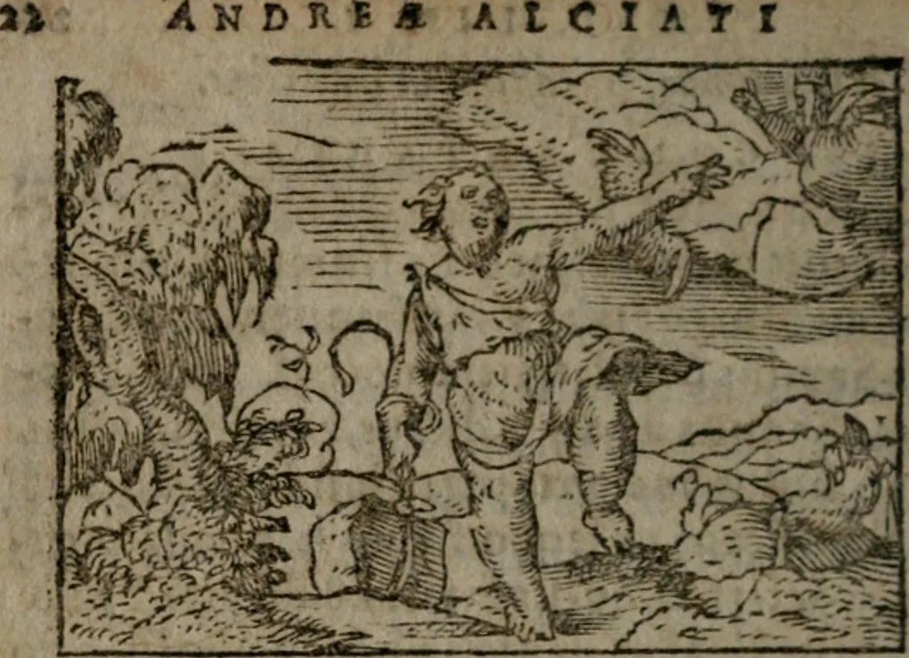 An illustration from Clariss. viri Dn. Andreae Alciati Emblematum libri duo : aucti & restituti, & perelegantibus figuris illustrati, cum succinctis commentariolis ..., 1639, leaf 41