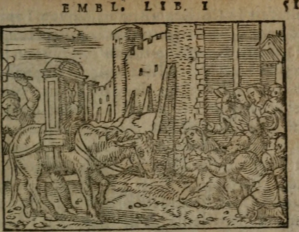 An illustration from Clariss. viri Dn. Andreae Alciati Emblematum libri duo : aucti & restituti, & perelegantibus figuris illustrati, cum succinctis commentariolis ..., 1639, leaf 70