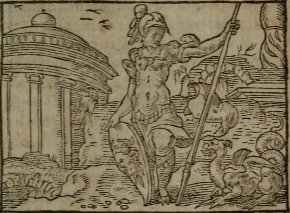 An illustration from Clariss. viri Dn. Andreae Alciati Emblematum libri duo : aucti & restituti, & perelegantibus figuris illustrati, cum succinctis commentariolis ..., 1639, leaf 82