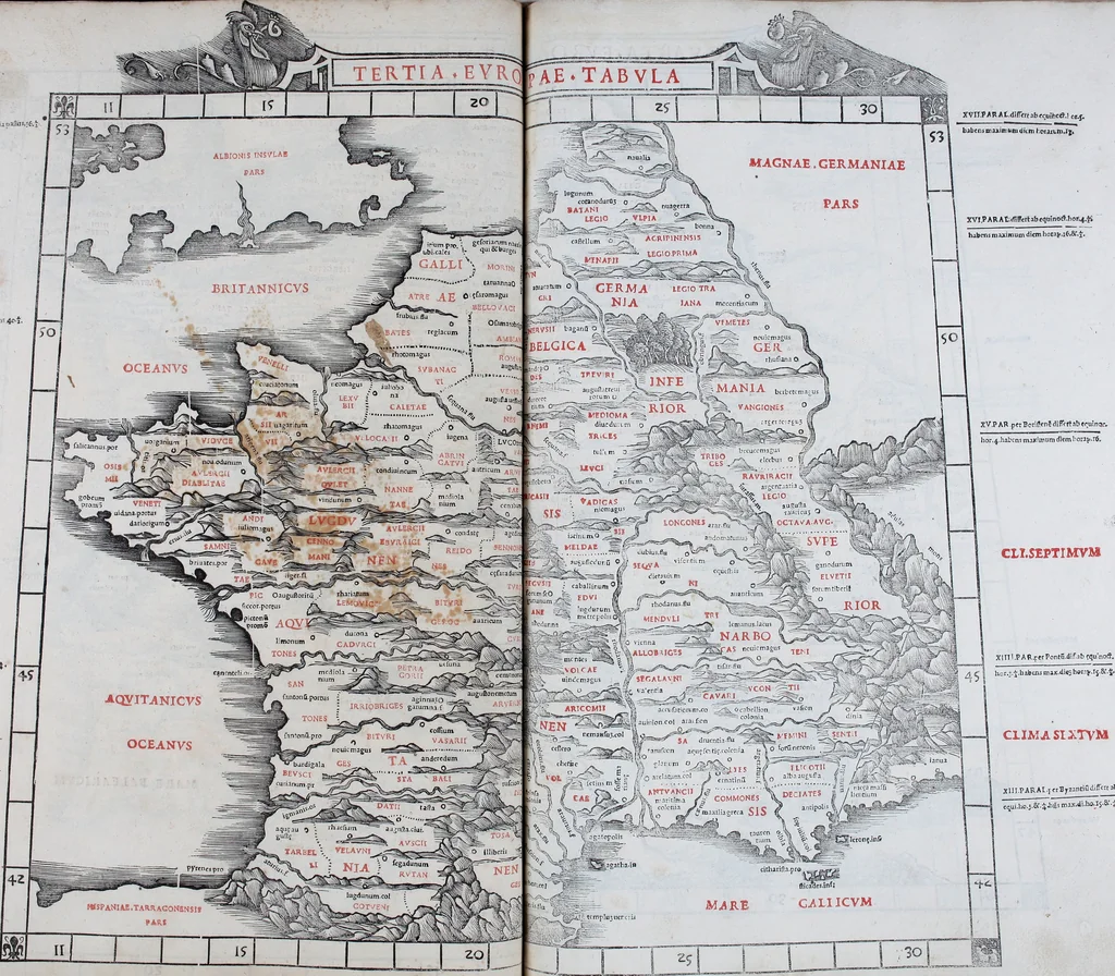 An illustration from Claudii Ptholemaei Alexandrini Liber geographiae cum tabulis et uniuersali figura : et cum additione locorum quae a recentioribus reperta sunt diligenti cura emendatus et impressus, 1511, leaf 136