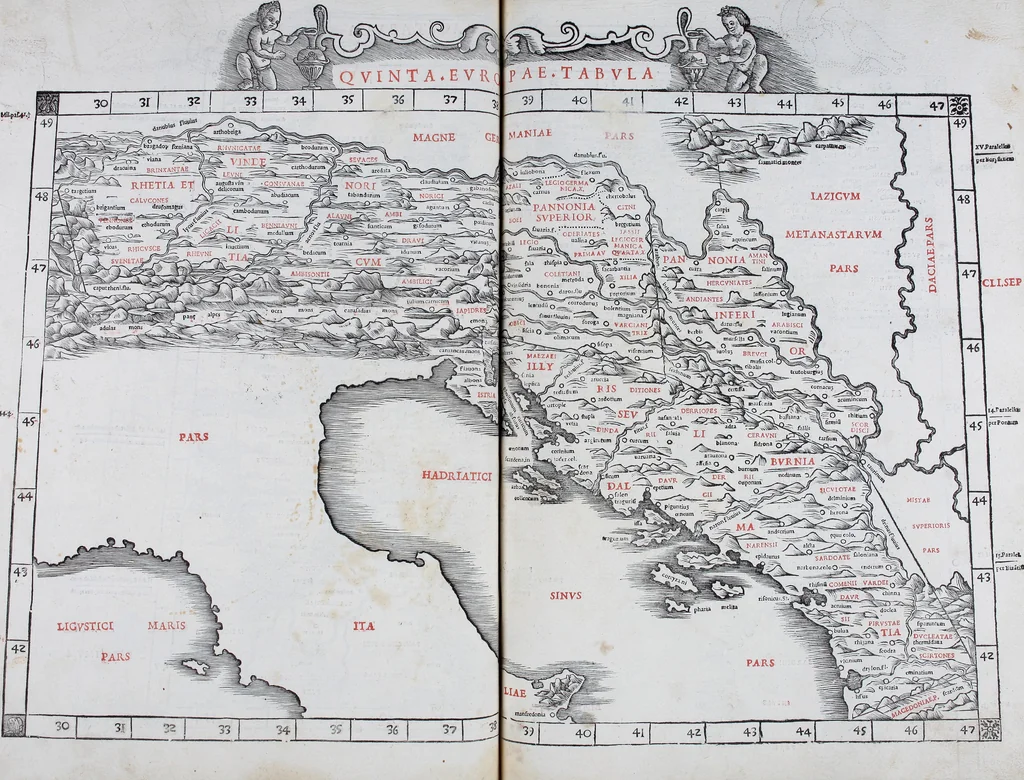 An illustration from Claudii Ptholemaei Alexandrini Liber geographiae cum tabulis et uniuersali figura : et cum additione locorum quae a recentioribus reperta sunt diligenti cura emendatus et impressus, 1511, leaf 140