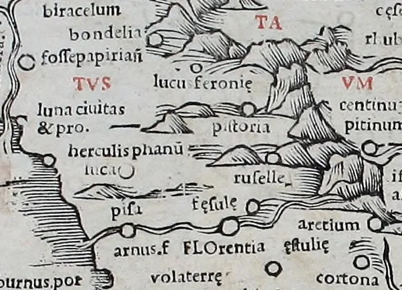An illustration from Claudii Ptholemaei Alexandrini Liber geographiae cum tabulis et uniuersali figura : et cum additione locorum quae a recentioribus reperta sunt diligenti cura emendatus et impressus, 1511, leaf 142