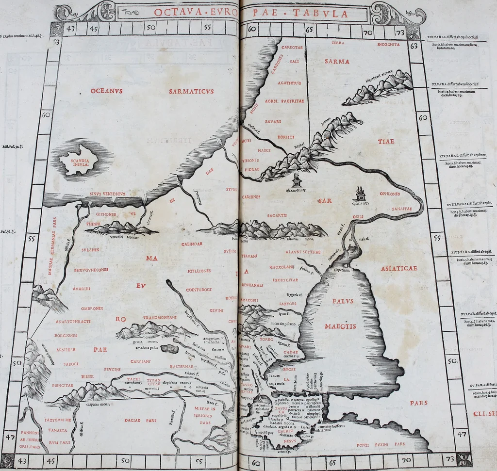 An illustration from Claudii Ptholemaei Alexandrini Liber geographiae cum tabulis et uniuersali figura : et cum additione locorum quae a recentioribus reperta sunt diligenti cura emendatus et impressus, 1511, leaf 146