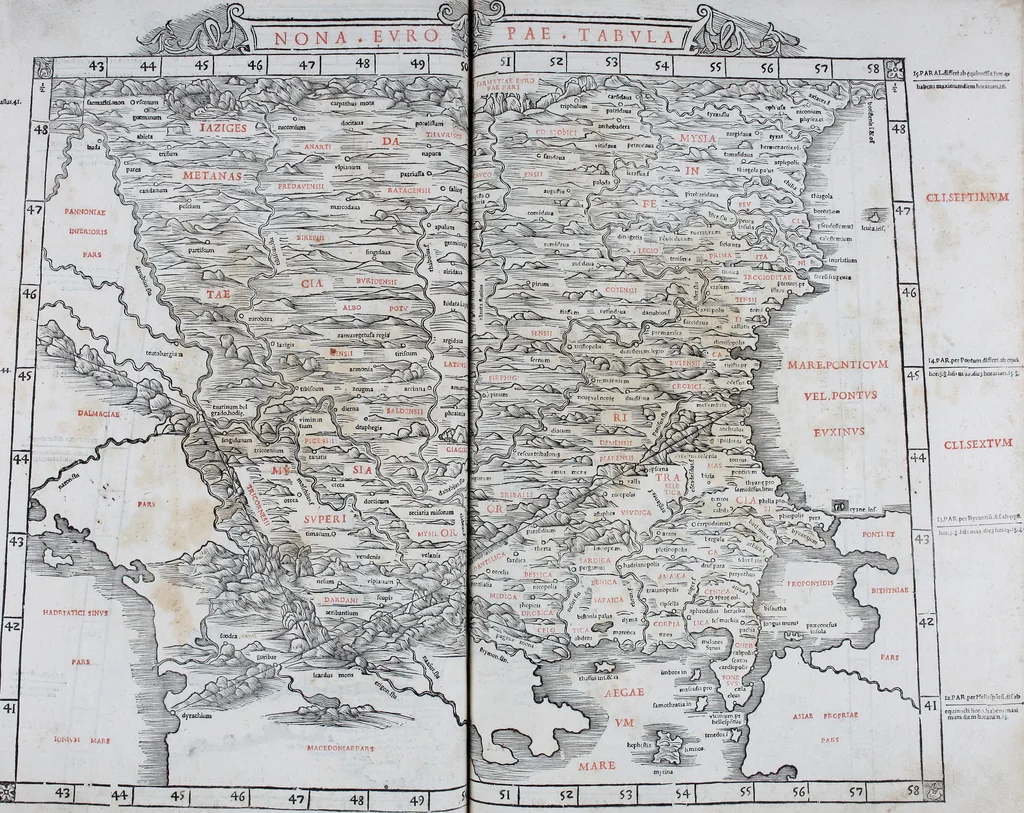 An illustration from Claudii Ptholemaei Alexandrini Liber geographiae cum tabulis et uniuersali figura : et cum additione locorum quae a recentioribus reperta sunt diligenti cura emendatus et impressus, 1511, leaf 148