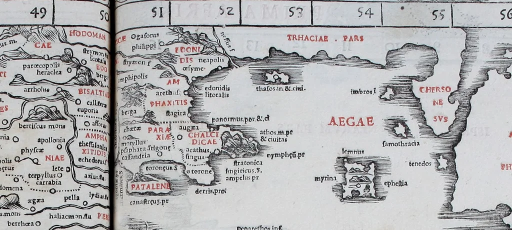An illustration from Claudii Ptholemaei Alexandrini Liber geographiae cum tabulis et uniuersali figura : et cum additione locorum quae a recentioribus reperta sunt diligenti cura emendatus et impressus, 1511, leaf 150