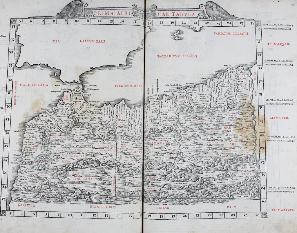 An illustration from Claudii Ptholemaei Alexandrini Liber geographiae cum tabulis et uniuersali figura : et cum additione locorum quae a recentioribus reperta sunt diligenti cura emendatus et impressus, 1511, leaf 152