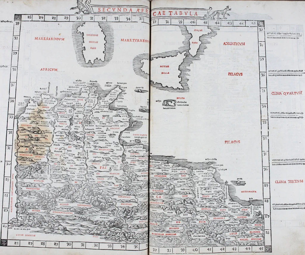 An illustration from Claudii Ptholemaei Alexandrini Liber geographiae cum tabulis et uniuersali figura : et cum additione locorum quae a recentioribus reperta sunt diligenti cura emendatus et impressus, 1511, leaf 154