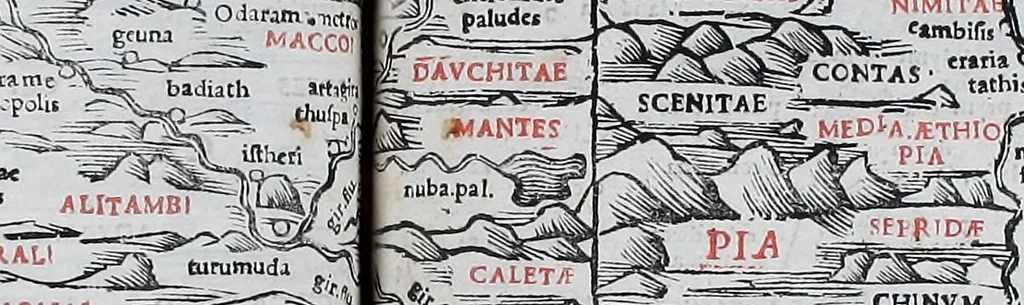 An illustration from Claudii Ptholemaei Alexandrini Liber geographiae cum tabulis et uniuersali figura : et cum additione locorum quae a recentioribus reperta sunt diligenti cura emendatus et impressus, 1511, leaf 158