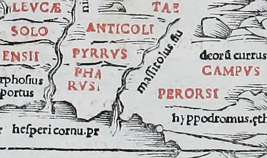 An illustration from Claudii Ptholemaei Alexandrini Liber geographiae cum tabulis et uniuersali figura : et cum additione locorum quae a recentioribus reperta sunt diligenti cura emendatus et impressus, 1511, leaf 158