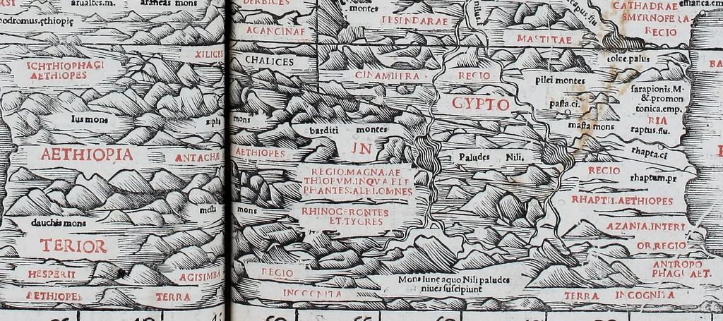 An illustration from Claudii Ptholemaei Alexandrini Liber geographiae cum tabulis et uniuersali figura : et cum additione locorum quae a recentioribus reperta sunt diligenti cura emendatus et impressus, 1511, leaf 158