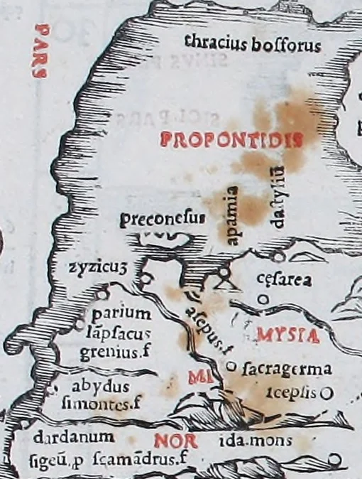 An illustration from Claudii Ptholemaei Alexandrini Liber geographiae cum tabulis et uniuersali figura : et cum additione locorum quae a recentioribus reperta sunt diligenti cura emendatus et impressus, 1511, leaf 160