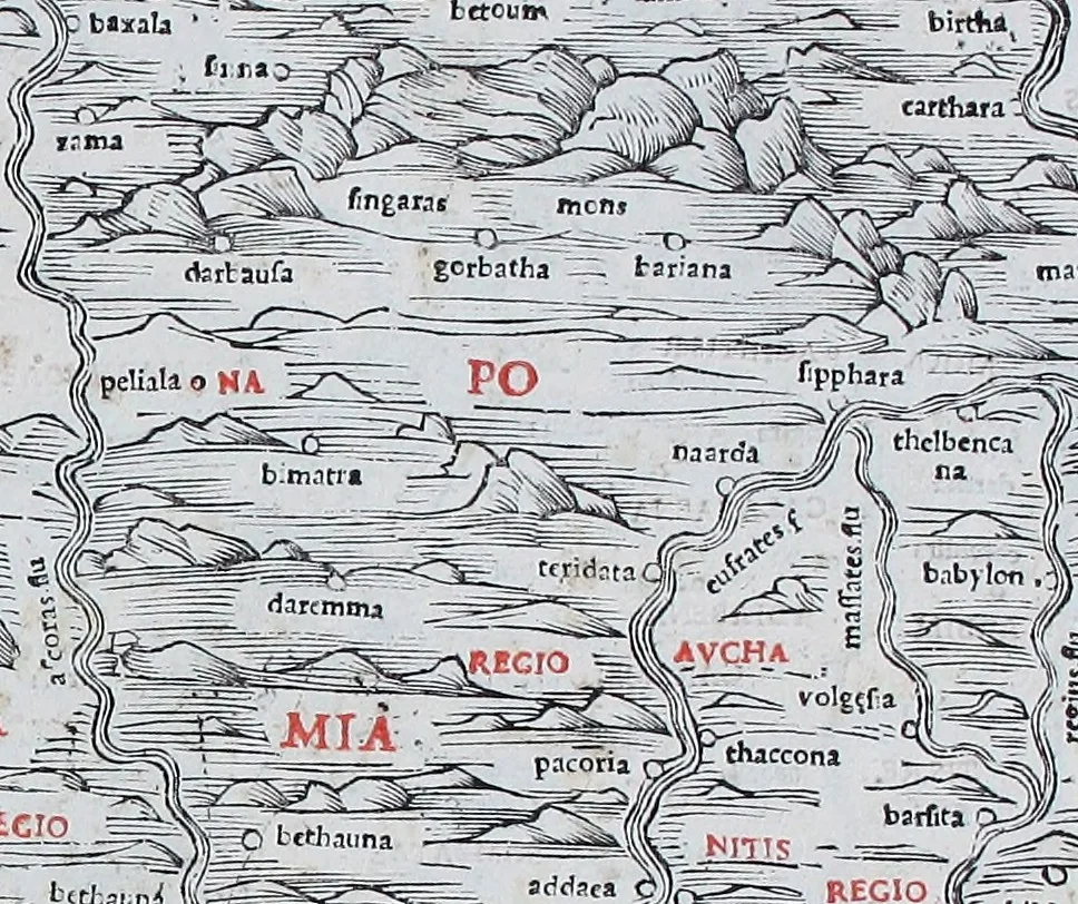 An illustration from Claudii Ptholemaei Alexandrini Liber geographiae cum tabulis et uniuersali figura : et cum additione locorum quae a recentioribus reperta sunt diligenti cura emendatus et impressus, 1511, leaf 166