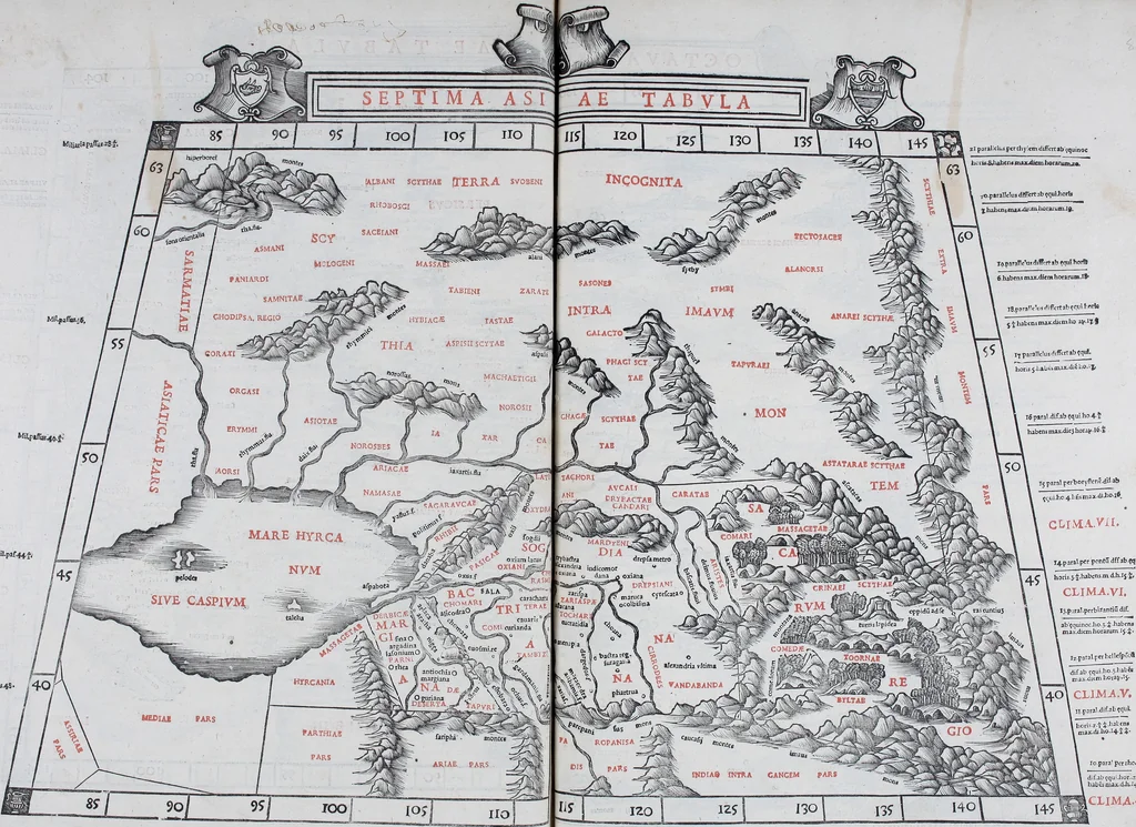 An illustration from Claudii Ptholemaei Alexandrini Liber geographiae cum tabulis et uniuersali figura : et cum additione locorum quae a recentioribus reperta sunt diligenti cura emendatus et impressus, 1511, leaf 172