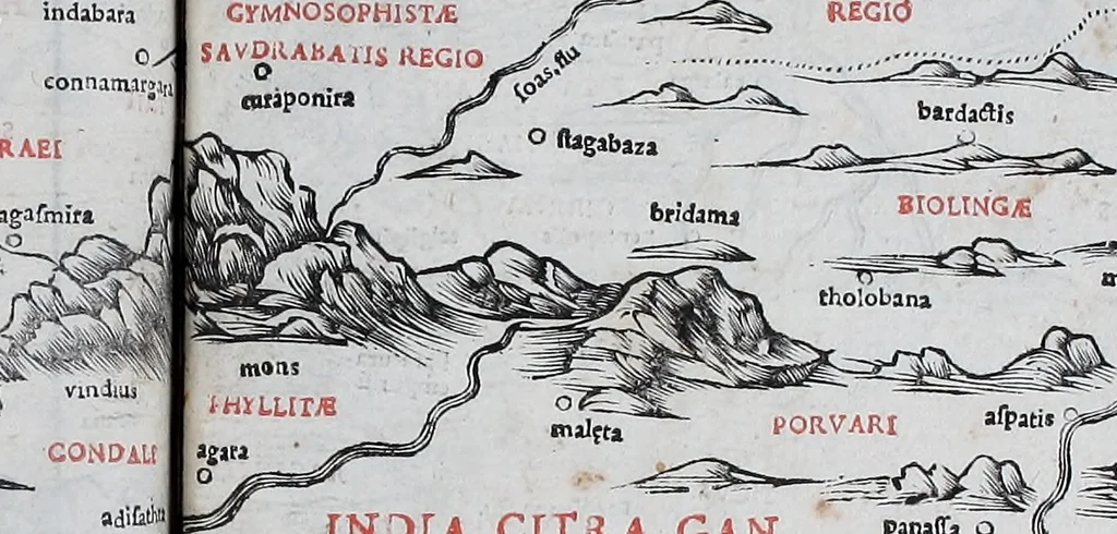 An illustration from Claudii Ptholemaei Alexandrini Liber geographiae cum tabulis et uniuersali figura : et cum additione locorum quae a recentioribus reperta sunt diligenti cura emendatus et impressus, 1511, leaf 178