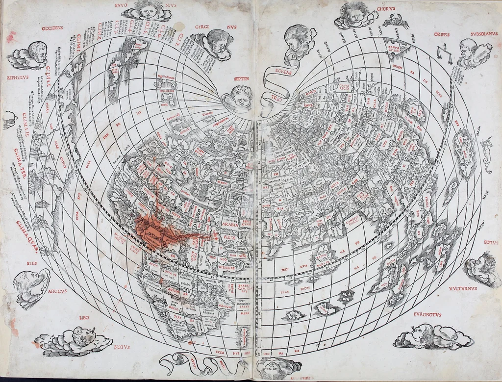 An illustration from Claudii Ptholemaei Alexandrini Liber geographiae cum tabulis et uniuersali figura : et cum additione locorum quae a recentioribus reperta sunt diligenti cura emendatus et impressus, 1511, leaf 186
