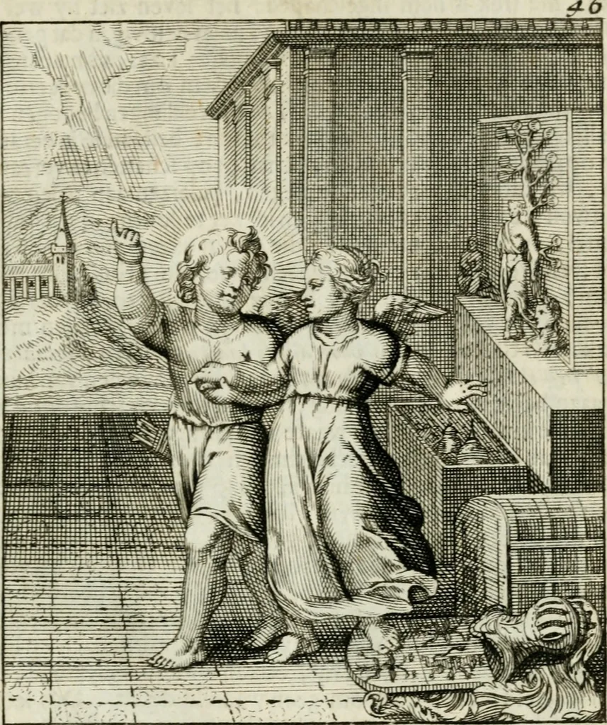 An illustration from Cl. Bruins Aanmerkingen op Otto van Veens Zinnebeelden der goddelyke liefde, 1726, leaf 108
