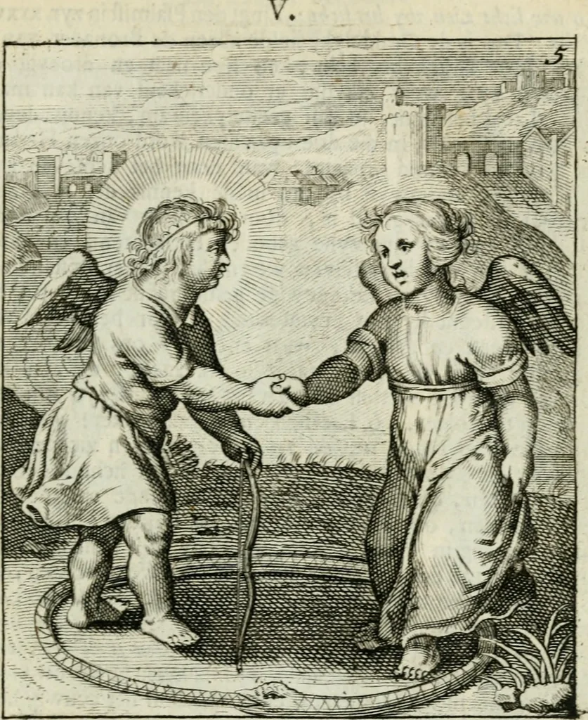 An illustration from Cl. Bruins Aanmerkingen op Otto van Veens Zinnebeelden der goddelyke liefde, 1726, leaf 26