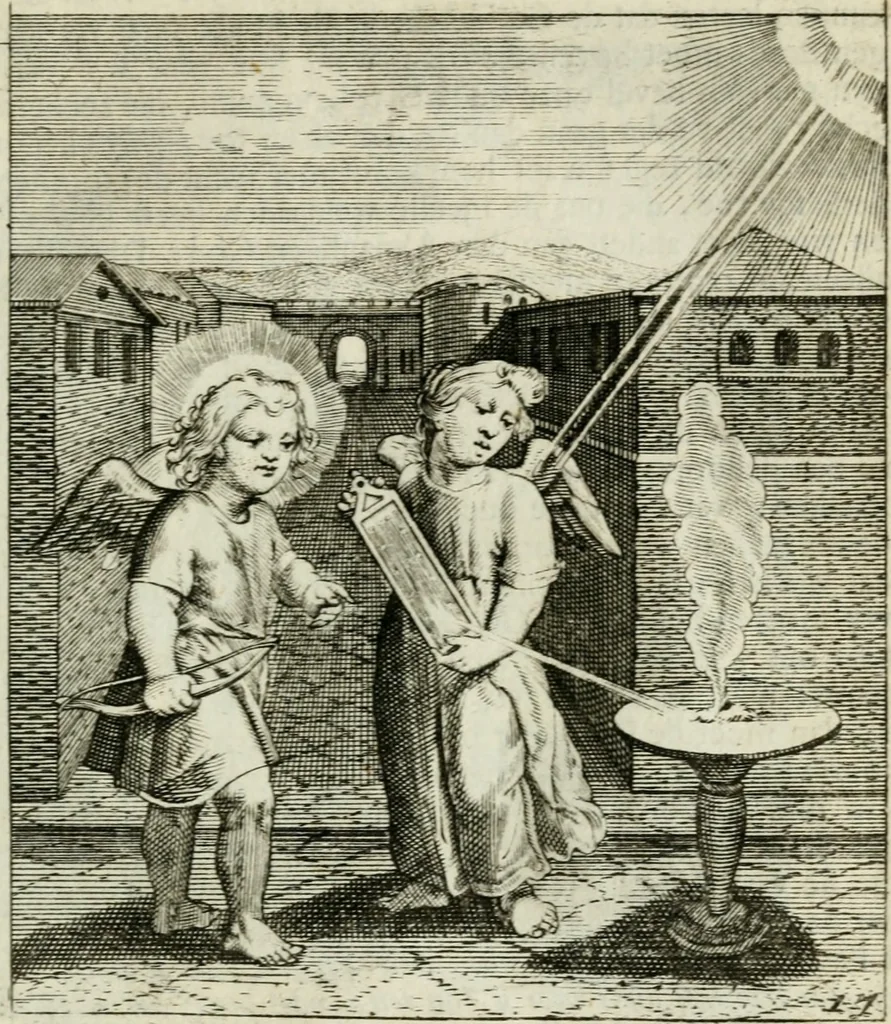An illustration from Cl. Bruins Aanmerkingen op Otto van Veens Zinnebeelden der goddelyke liefde, 1726, leaf 50
