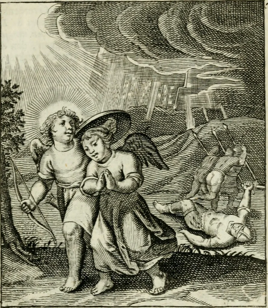 An illustration from Cl. Bruins Aanmerkingen op Otto van Veens Zinnebeelden der goddelyke liefde, 1726, leaf 58