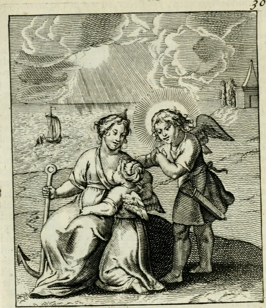 An illustration from Cl. Bruins Aanmerkingen op Otto van Veens Zinnebeelden der goddelyke liefde, 1726, leaf 76