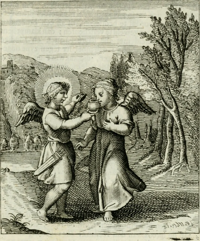 An illustration from Cl. Bruins Aanmerkingen op Otto van Veens Zinnebeelden der goddelyke liefde, 1726, leaf 90
