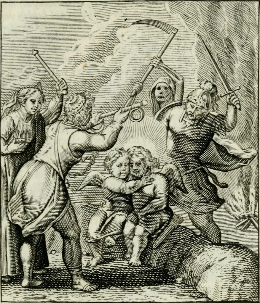 An illustration from Cl. Bruins Aanmerkingen op Otto van Veens Zinnebeelden der goddelyke liefde, 1726, leaf 92