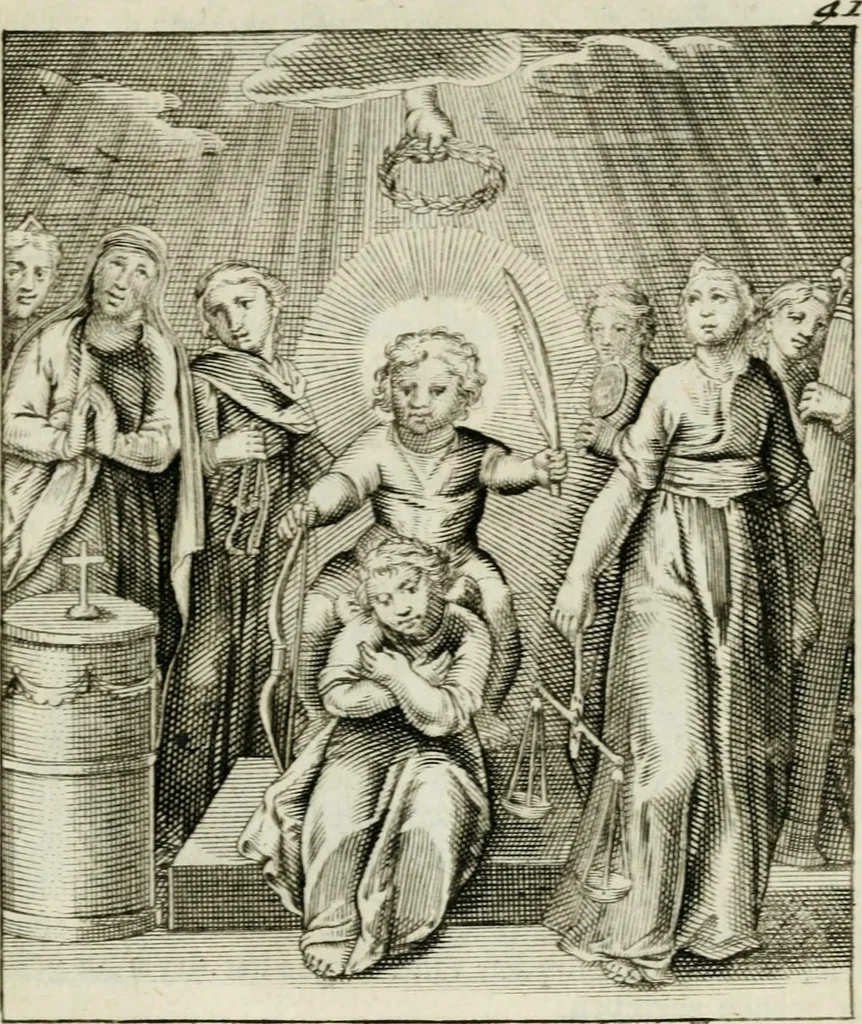 An illustration from Cl. Bruins Aanmerkingen op Otto van Veens Zinnebeelden der goddelyke liefde, 1726, leaf 98