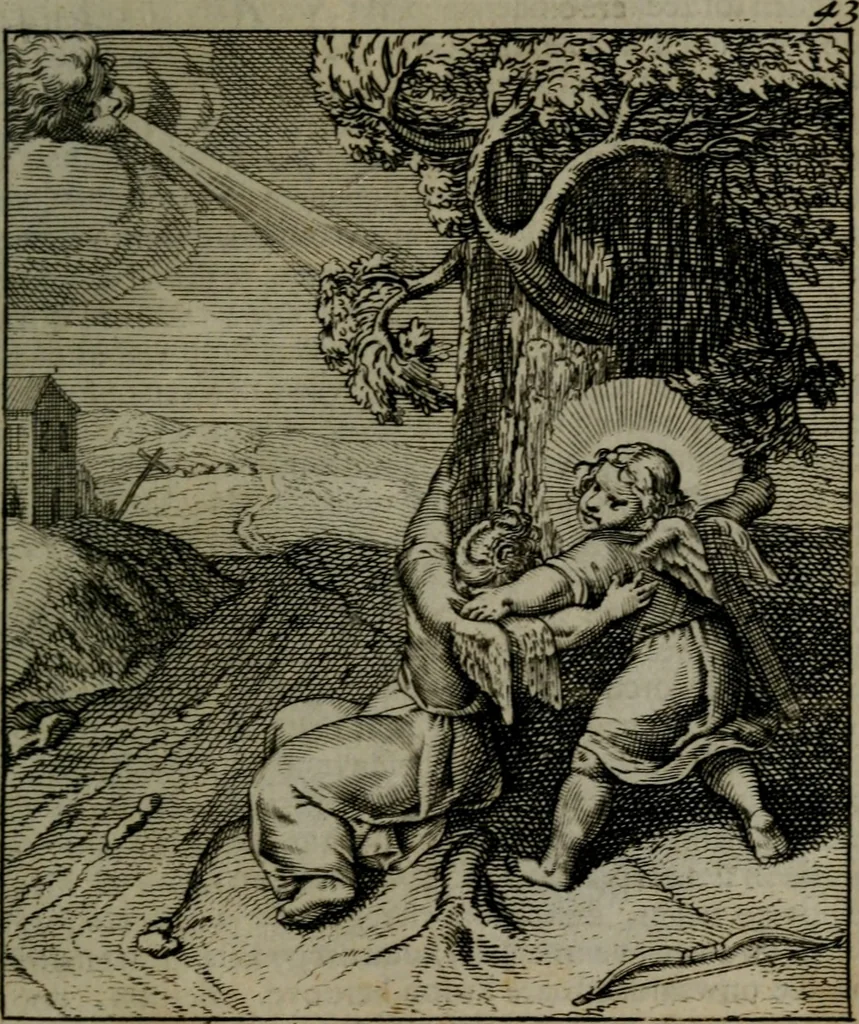 An illustration from Cl. Bruins Aanmerkingen, op Otto van Veens Zinnebeelden der goddelyke liefde, 1726, leaf 102