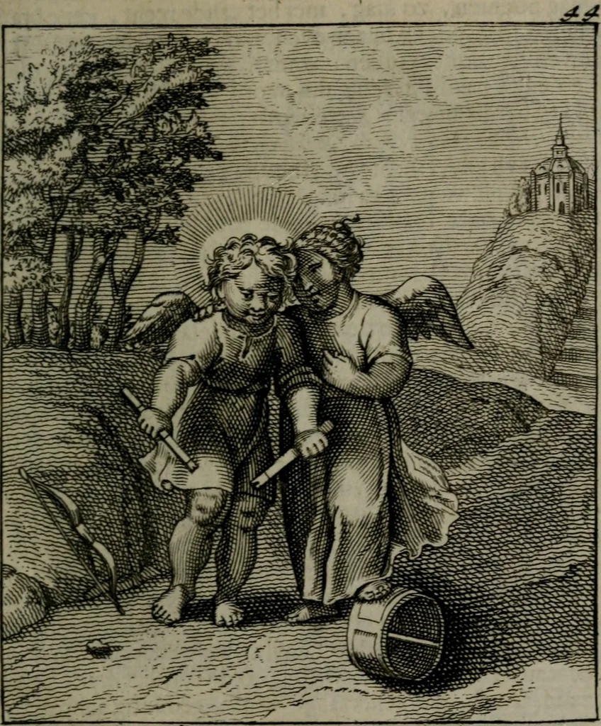 An illustration from Cl. Bruins Aanmerkingen, op Otto van Veens Zinnebeelden der goddelyke liefde, 1726, leaf 104