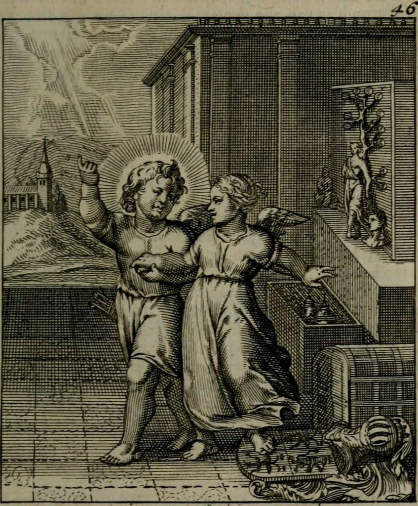 An illustration from Cl. Bruins Aanmerkingen, op Otto van Veens Zinnebeelden der goddelyke liefde, 1726, leaf 108