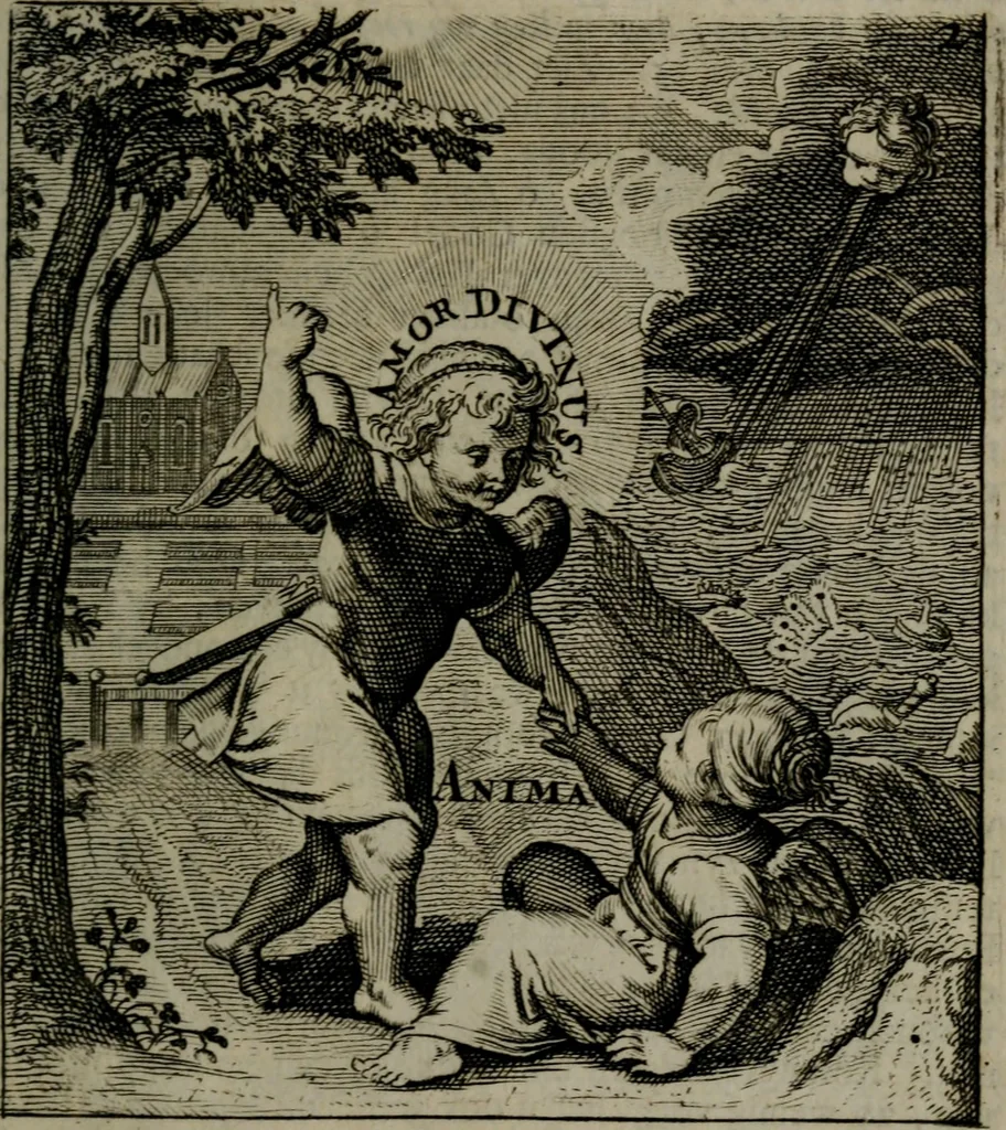 An illustration from Cl. Bruins Aanmerkingen, op Otto van Veens Zinnebeelden der goddelyke liefde, 1726, leaf 20