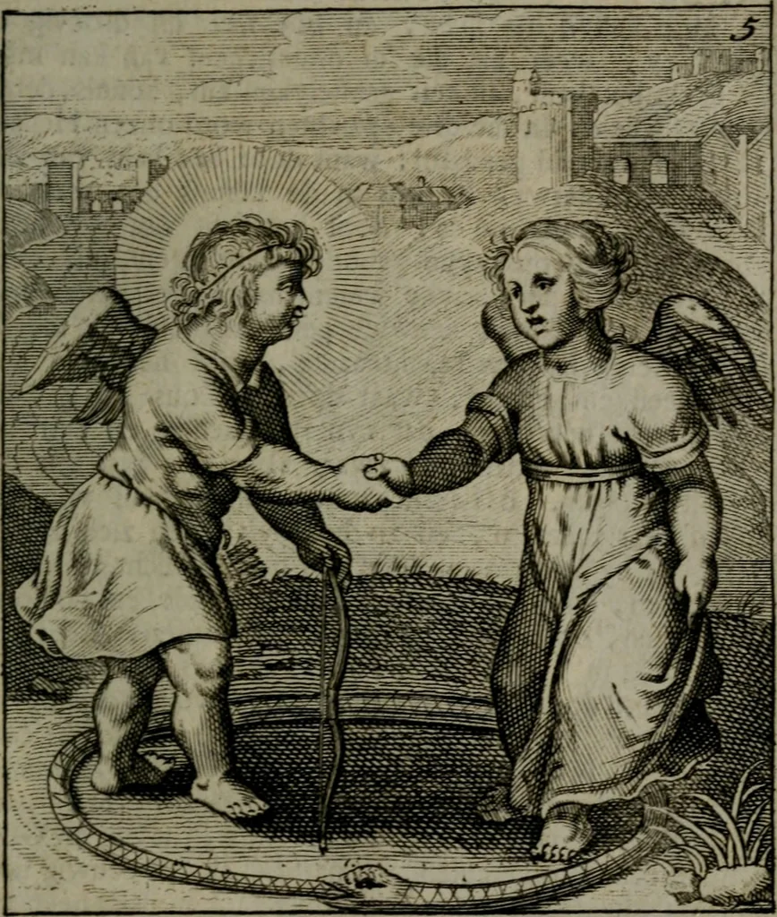 An illustration from Cl. Bruins Aanmerkingen, op Otto van Veens Zinnebeelden der goddelyke liefde, 1726, leaf 26