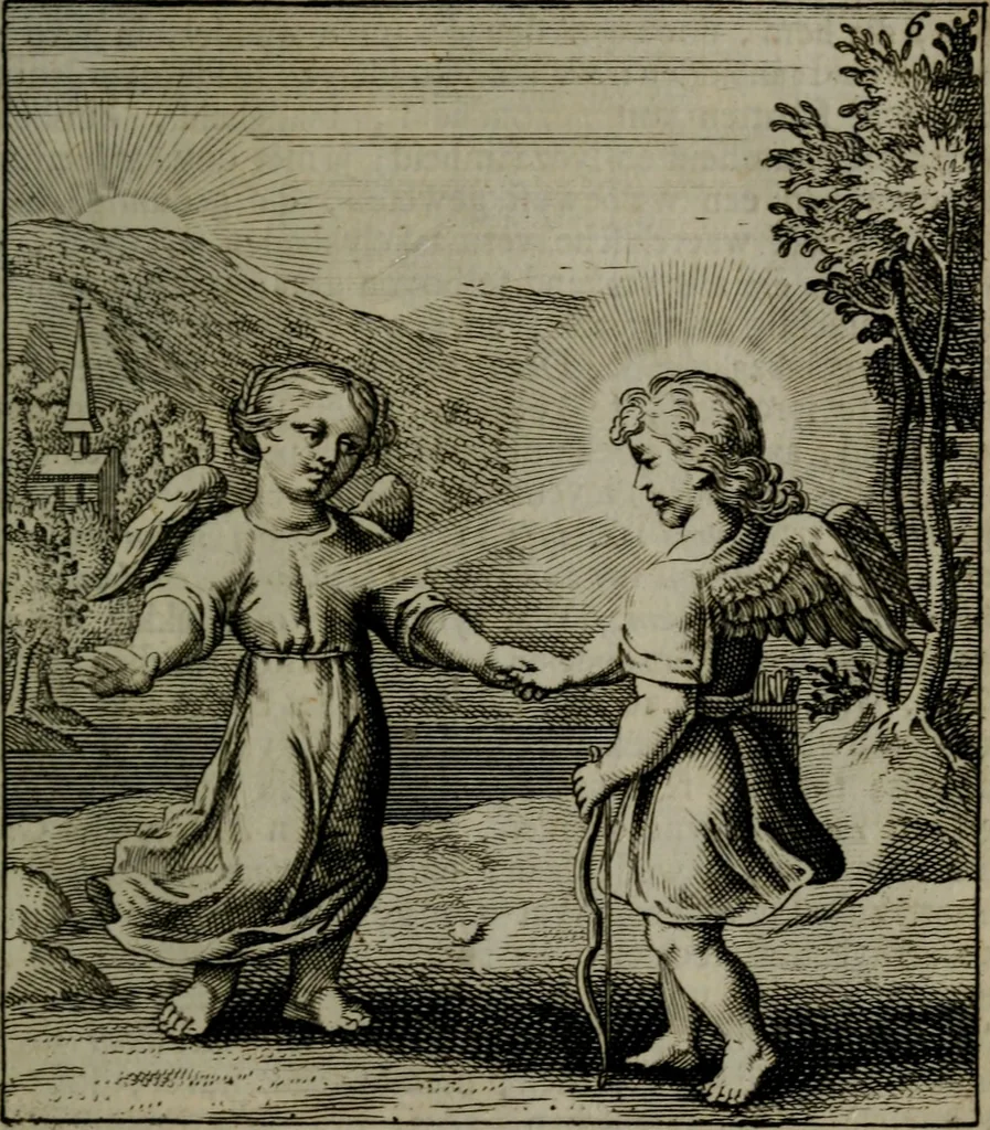 An illustration from Cl. Bruins Aanmerkingen, op Otto van Veens Zinnebeelden der goddelyke liefde, 1726, leaf 28
