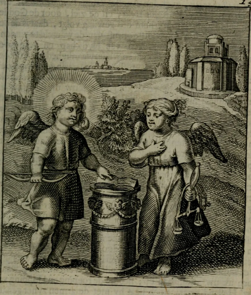 An illustration from Cl. Bruins Aanmerkingen, op Otto van Veens Zinnebeelden der goddelyke liefde, 1726, leaf 44