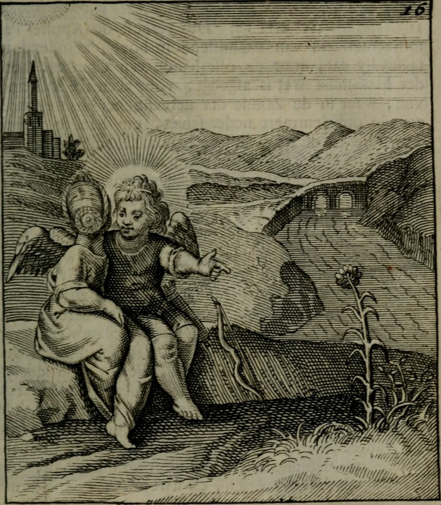 An illustration from Cl. Bruins Aanmerkingen, op Otto van Veens Zinnebeelden der goddelyke liefde, 1726, leaf 48