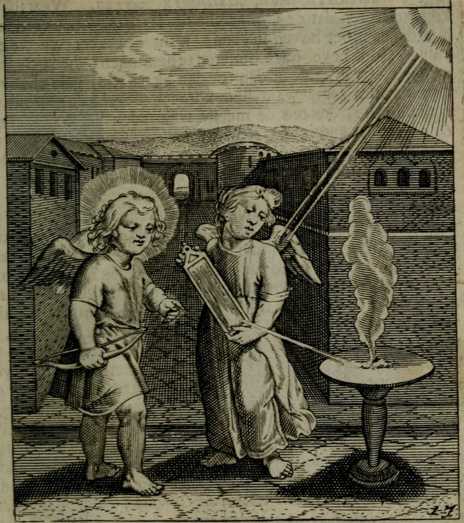 An illustration from Cl. Bruins Aanmerkingen, op Otto van Veens Zinnebeelden der goddelyke liefde, 1726, leaf 50