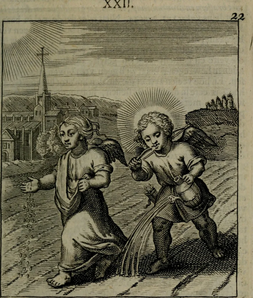 An illustration from Cl. Bruins Aanmerkingen, op Otto van Veens Zinnebeelden der goddelyke liefde, 1726, leaf 60