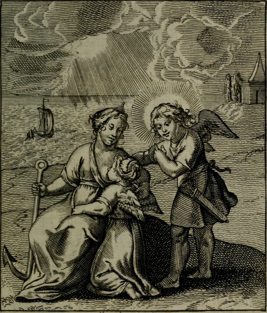 An illustration from Cl. Bruins Aanmerkingen, op Otto van Veens Zinnebeelden der goddelyke liefde, 1726, leaf 76