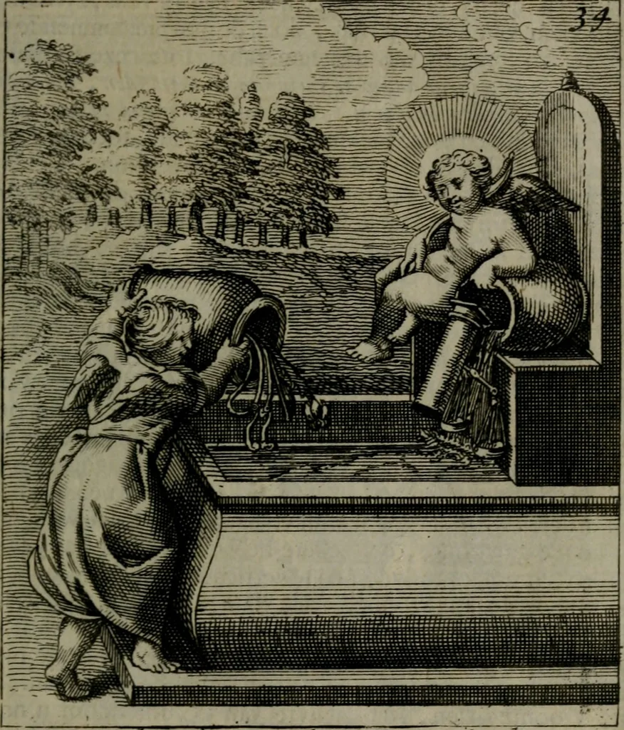 An illustration from Cl. Bruins Aanmerkingen, op Otto van Veens Zinnebeelden der goddelyke liefde, 1726, leaf 84