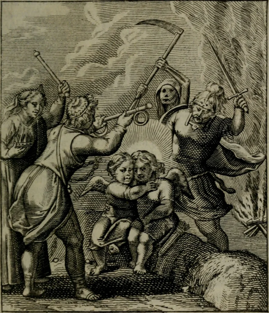 An illustration from Cl. Bruins Aanmerkingen, op Otto van Veens Zinnebeelden der goddelyke liefde, 1726, leaf 92