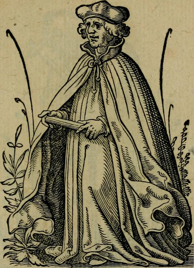 An illustration from Cleri totius Romanae ecclesiae subiecti, seu, Pontificiorvm ordinvm omnivm omnino vtrivsqve sexvs, habitvs, artificiosissimis figuris, quibus Francisci Modii singula octosticha adiecta sunt, nunc primùm à Ivdoco Ammanno expressi: neqve vnquam antehac similiter editi. Addito libello singvlari eivsdem Francisci Modij Brug. in quo cuiusque ordinis ecclesiastici origo, progressus & vestitus ratio breuiter ex variis historicis delineatur, 1585, leaf 118