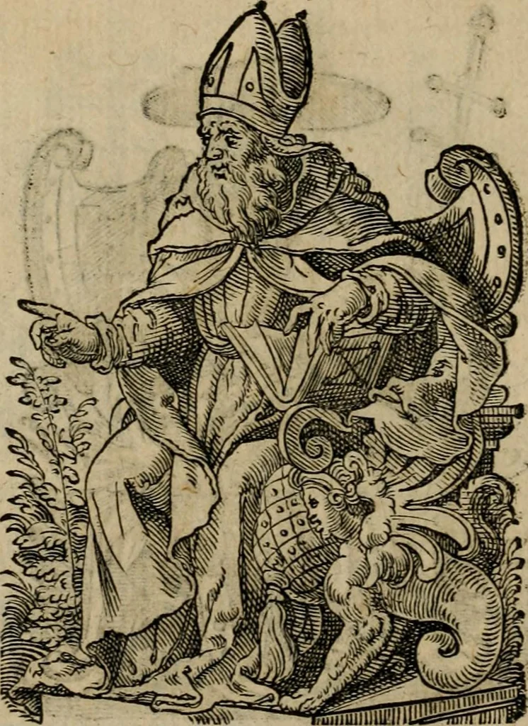 An illustration from Cleri totius Romanae ecclesiae subiecti, seu, Pontificiorvm ordinvm omnivm omnino vtrivsqve sexvs, habitvs, artificiosissimis figuris, quibus Francisci Modii singula octosticha adiecta sunt, nunc primùm à Ivdoco Ammanno expressi: neqve vnquam antehac similiter editi. Addito libello singvlari eivsdem Francisci Modij Brug. in quo cuiusque ordinis ecclesiastici origo, progressus & vestitus ratio breuiter ex variis historicis delineatur, 1585, leaf 15