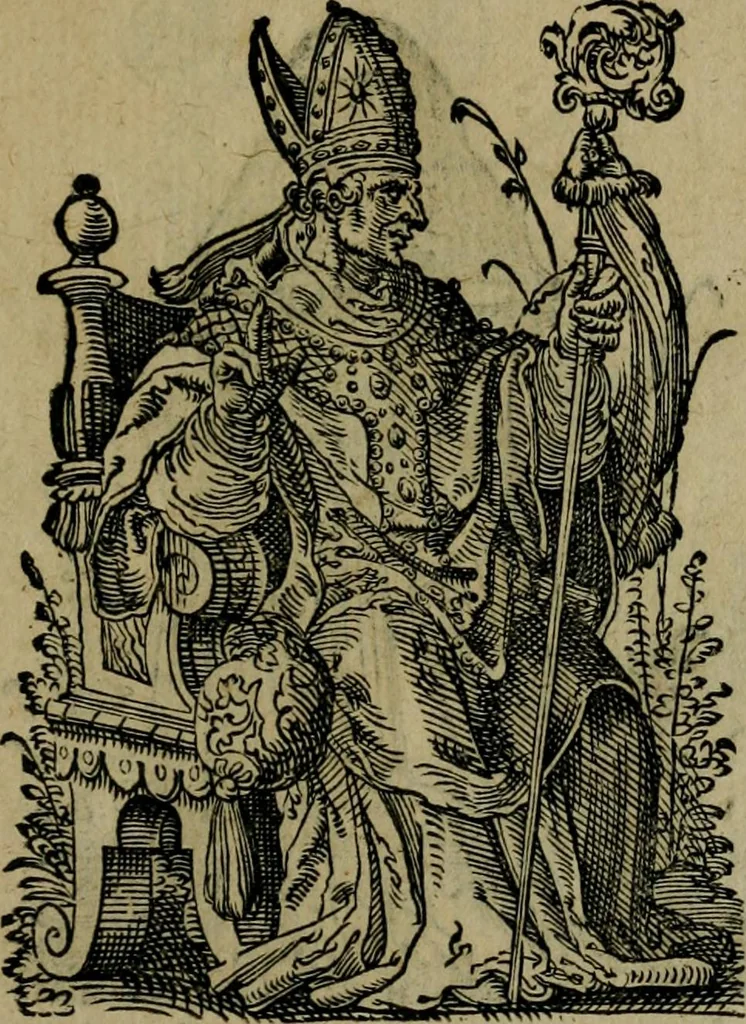 An illustration from Cleri totius Romanae ecclesiae subiecti, seu, Pontificiorvm ordinvm omnivm omnino vtrivsqve sexvs, habitvs, artificiosissimis figuris, quibus Francisci Modii singula octosticha adiecta sunt, nunc primùm à Ivdoco Ammanno expressi: neqve vnquam antehac similiter editi. Addito libello singvlari eivsdem Francisci Modij Brug. in quo cuiusque ordinis ecclesiastici origo, progressus & vestitus ratio breuiter ex variis historicis delineatur, 1585, leaf 16