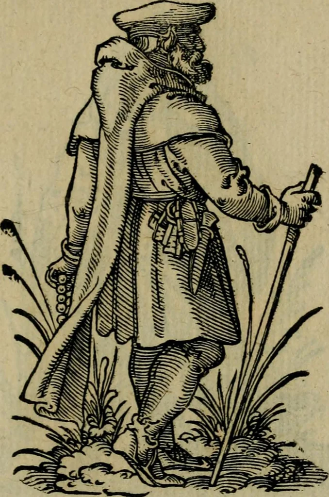 An illustration from Cleri totius Romanae ecclesiae subiecti, seu, Pontificiorvm ordinvm omnivm omnino vtrivsqve sexvs, habitvs, artificiosissimis figuris, quibus Francisci Modii singula octosticha adiecta sunt, nunc primùm à Ivdoco Ammanno expressi: neqve vnquam antehac similiter editi. Addito libello singvlari eivsdem Francisci Modij Brug. in quo cuiusque ordinis ecclesiastici origo, progressus & vestitus ratio breuiter ex variis historicis delineatur, 1585, leaf 170